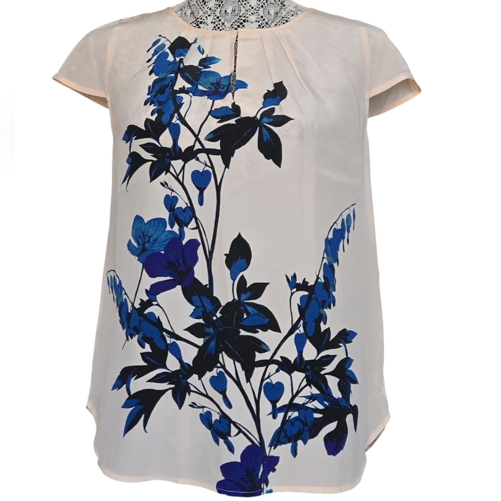 J Crew blue floral print top/blouse